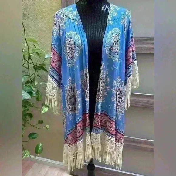 Umgee Boho Fringe Kimono - Size M/L 🌺💗🌺 - Picture 4 of 11